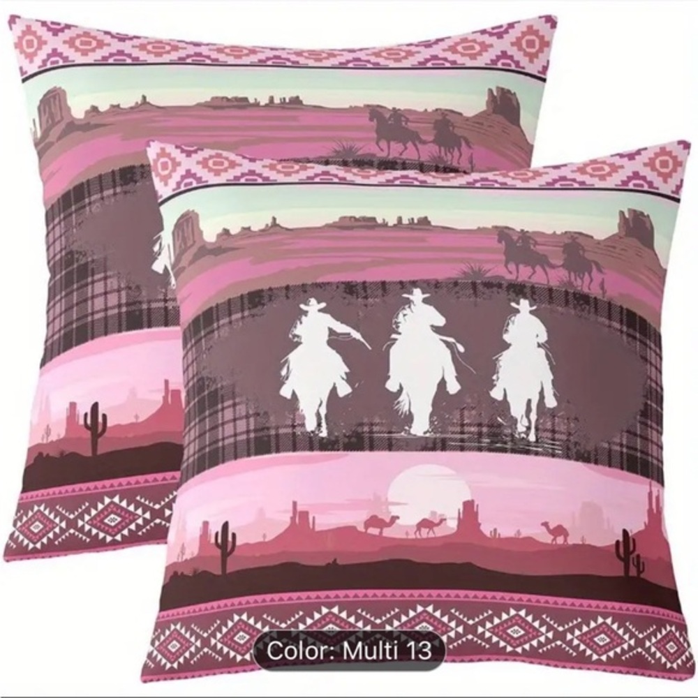 🌟 2-Piece Set: Pink Western Cowboy & Cowgirl Throw Pillow Covers 🌟